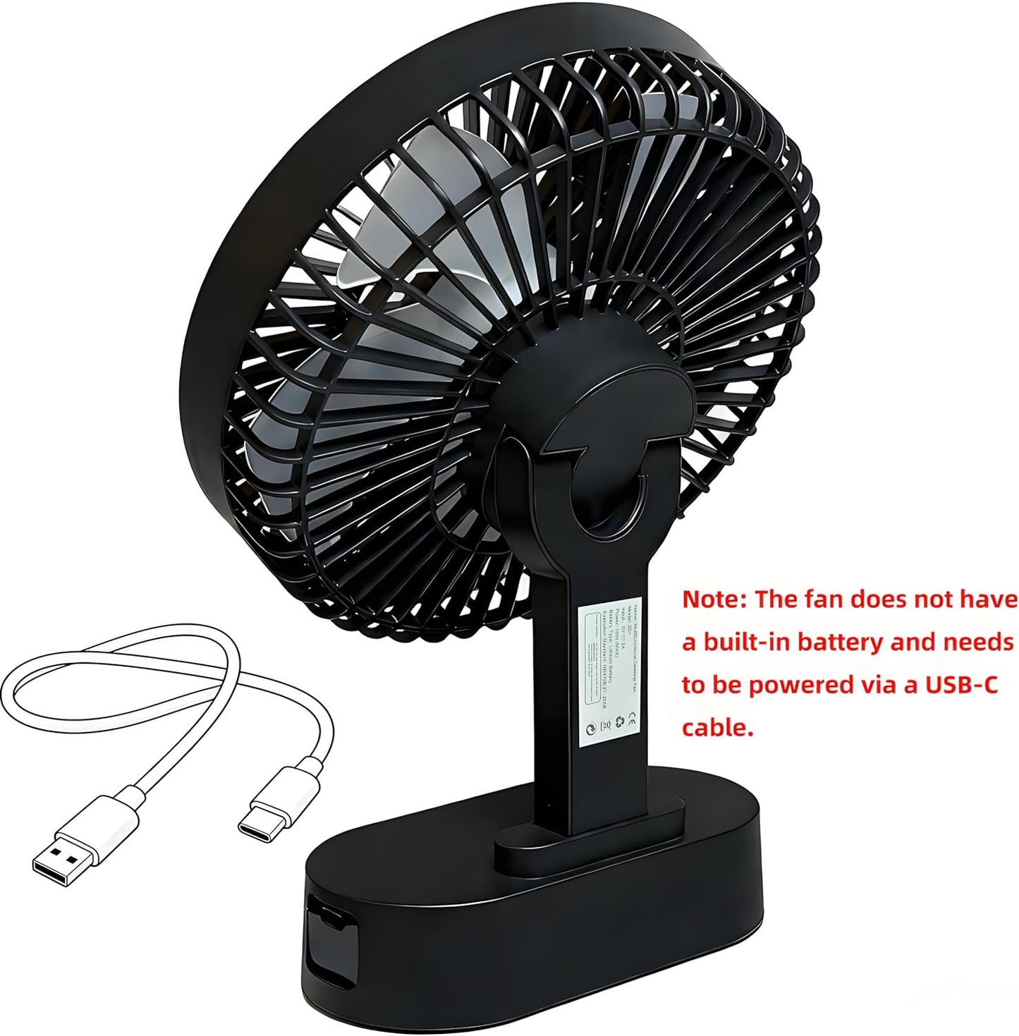 Skiennix USB Mini Desk Fan - 6-Inch Quiet Operation, 5-Speed Adjustable, Digital Display & 90-Degree Rotation | Black