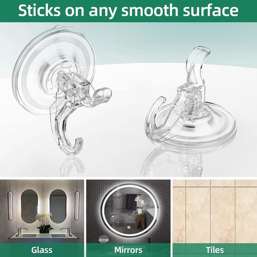 Goabroa Suction Cup Hooks - 6 Pack Clear Window Hooks for Reusable Wreath Hangers | Holds Up to 11 lbs