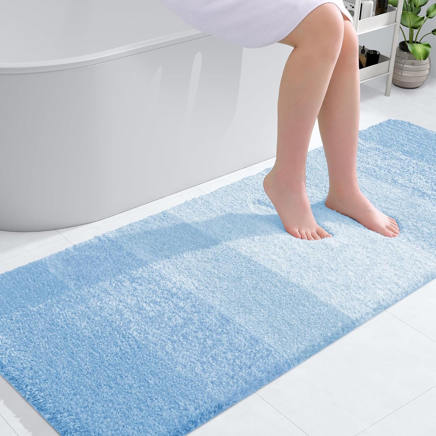 OLANLY Bathroom Runner Rug - Extra Soft Microfiber Mat, Quick Dry & Washable, 59x24, Sky Blue
