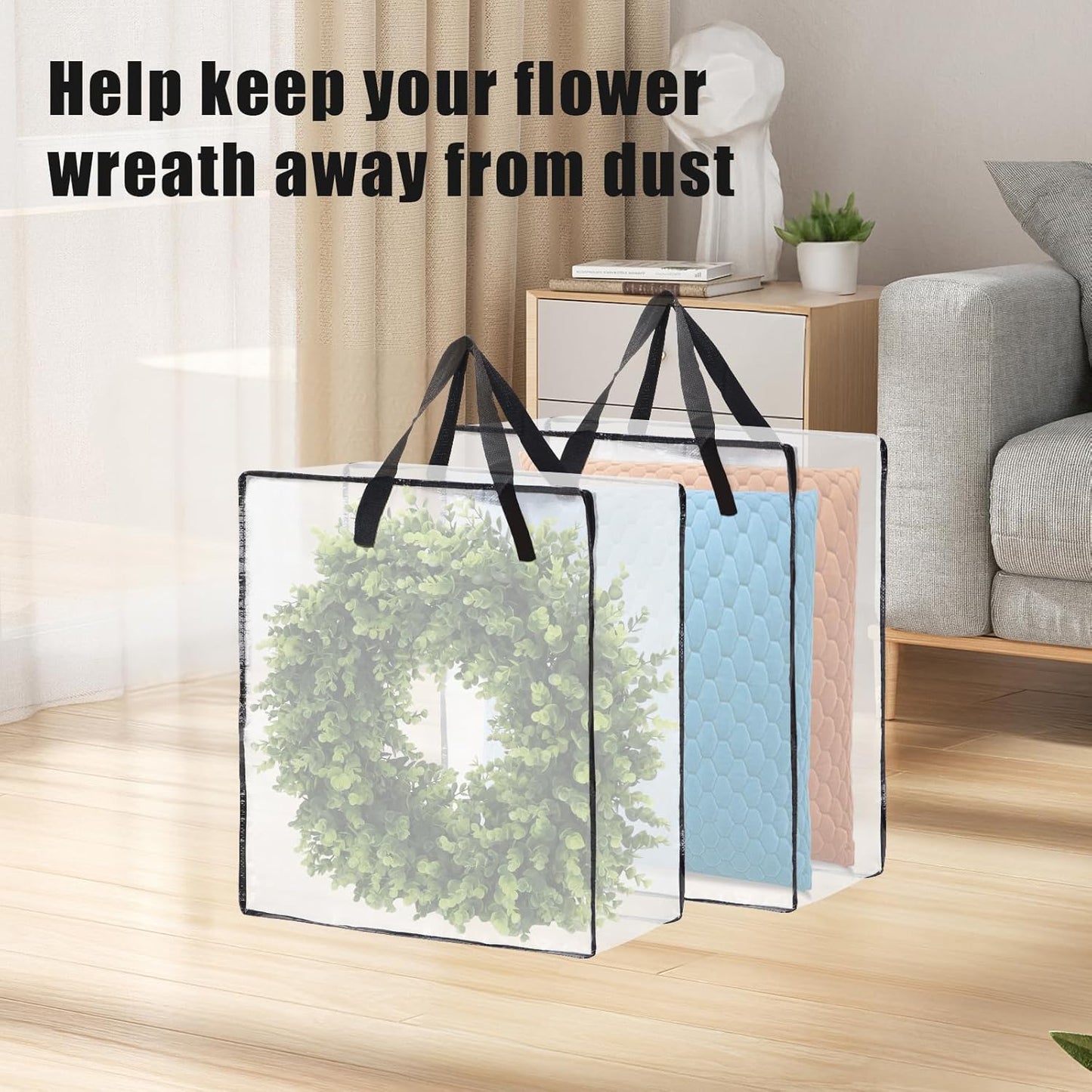Skiennix Wreath Storage Bag - 26 Inch, 95L Container for Spring & Holiday Decorations | 4-Pack