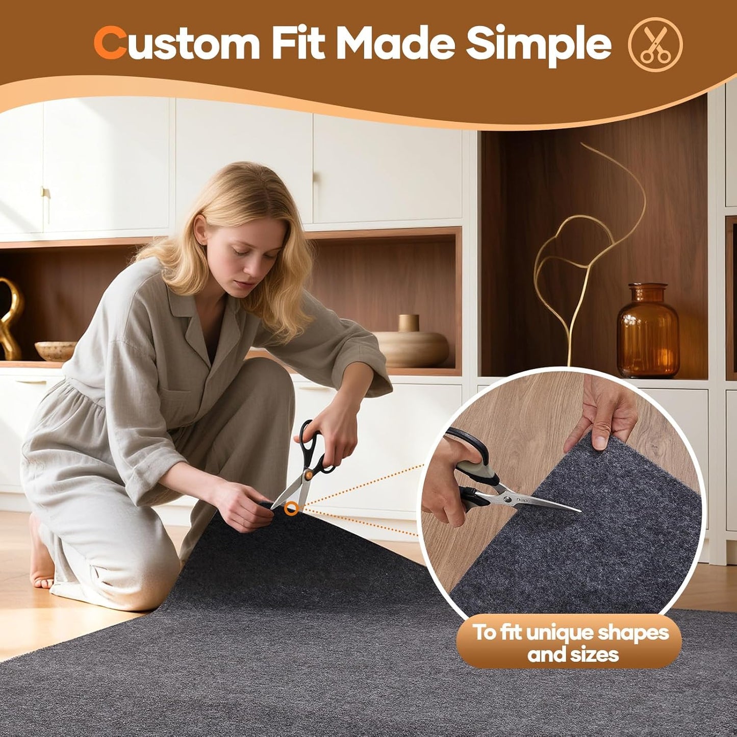 Veken Non-Slip Cushioned Rug Pad - 6 Ft Felt & Silicone Backing for Hardwood Floors | 1/8" Thick Anti-Skid Mat