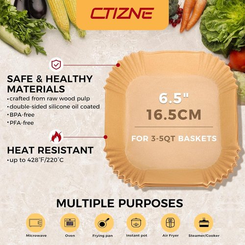 Air Fryer Liners - 150 Pcs Non-Stick 6.5-Inch Square Parchment Paper for Air Fryer & Steamer