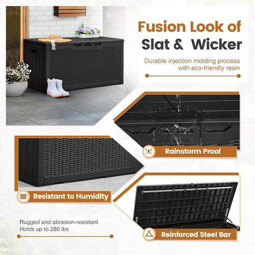 Greesum 100 Gallon Resin Patio Storage Box - Ideal for Garden Tools & Outdoor Furniture Cushions | Black