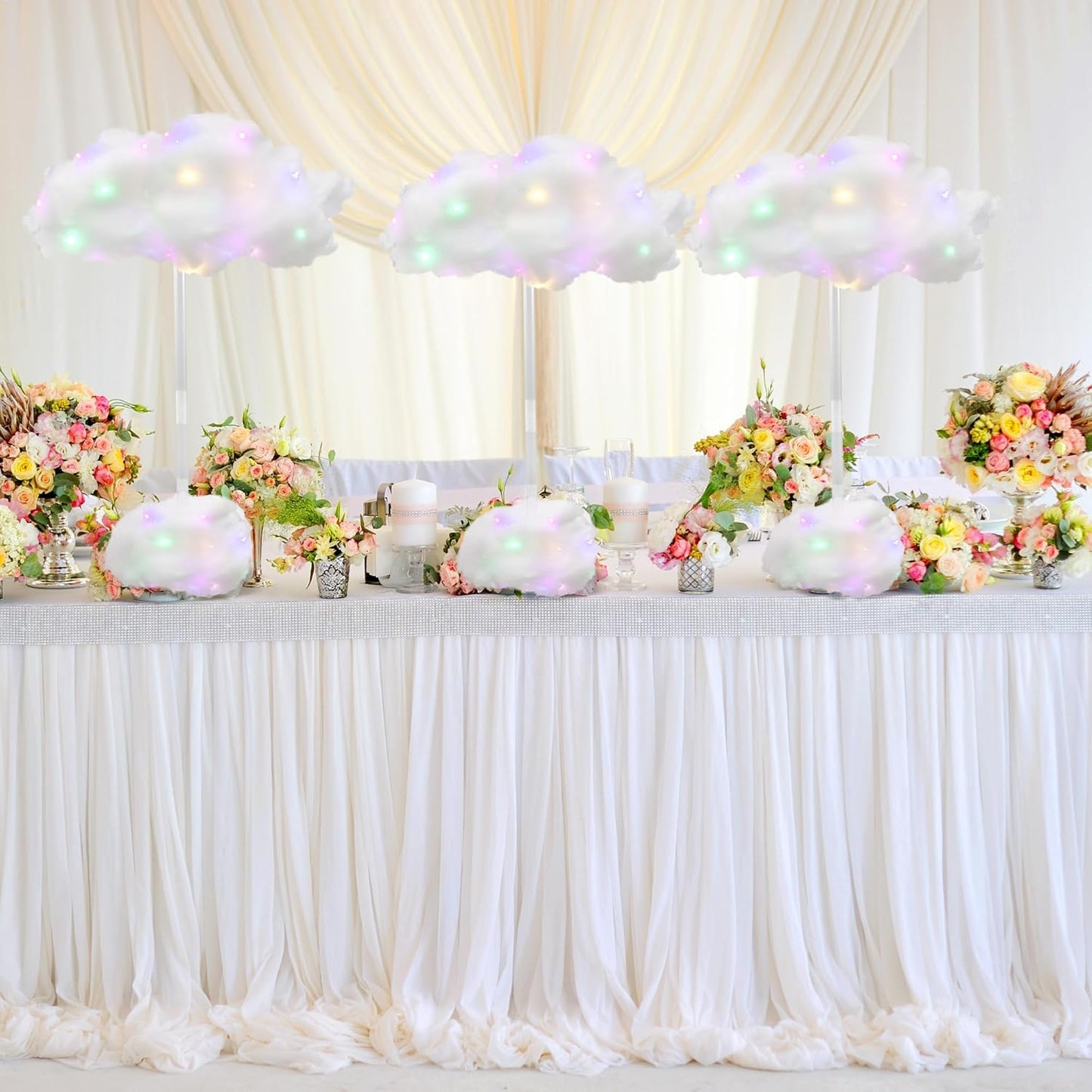 Skiennix 4 Set Artificial LED Cloud Lights - Fluffy Cotton Clouds Decor for Baby Showers & Parties