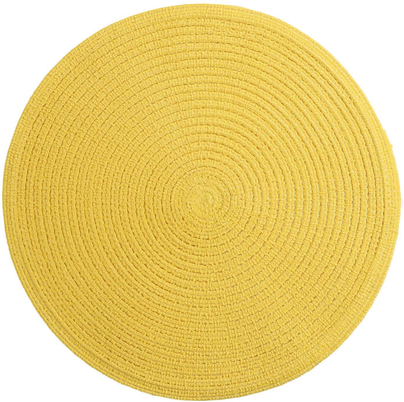 SHACOS Round Braided Placemats Set of 6 Kitchen Place Mats 15 inch Round Table Mats for Dining Tables Washable (Yellow, 6)