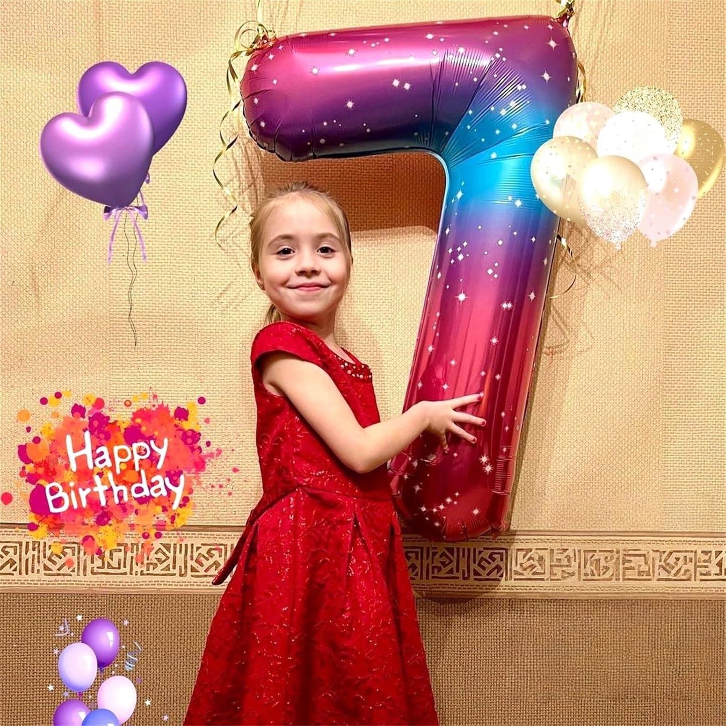 Skiennix 40-Inch Rainbow Number 3 Balloons - Self-Inflating Gradient Blue, Pink & Purple | Perfect for 3rd Birthday Celebrations