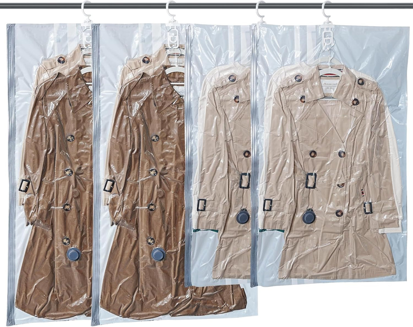 Vacbird Hanging Vacuum Storage Bags - 4 Pack Clothes Seal Bags for Coats, Dresses & Furs