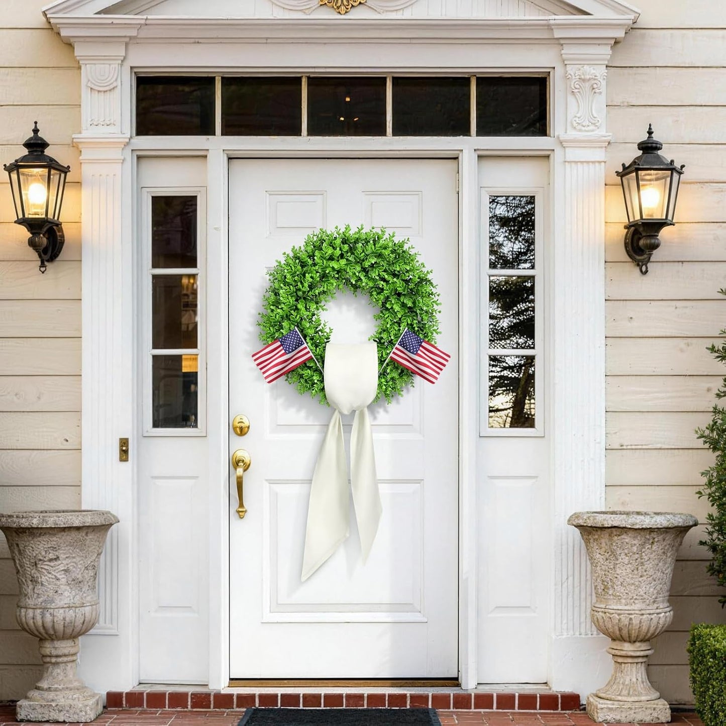 Regine Switzerland 24" Boxwood Wreath - Preserved Greenery with Sash | Perfect Summer Front Door Decor