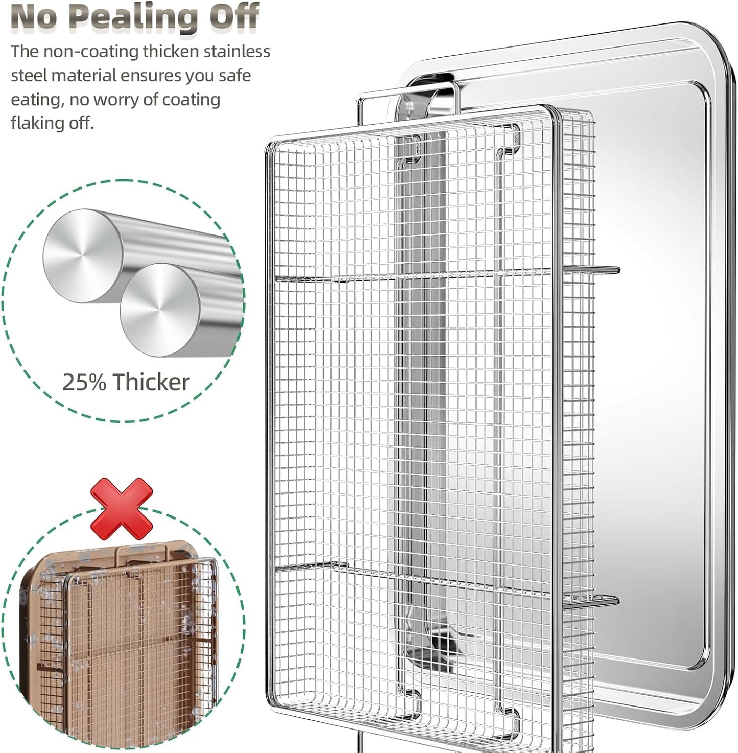 OPENICE Air Fryer Basket Set - 25% Thicker Stainless Steel Pans with Magnetic Cheat Sheet | Oven Crisper Tray