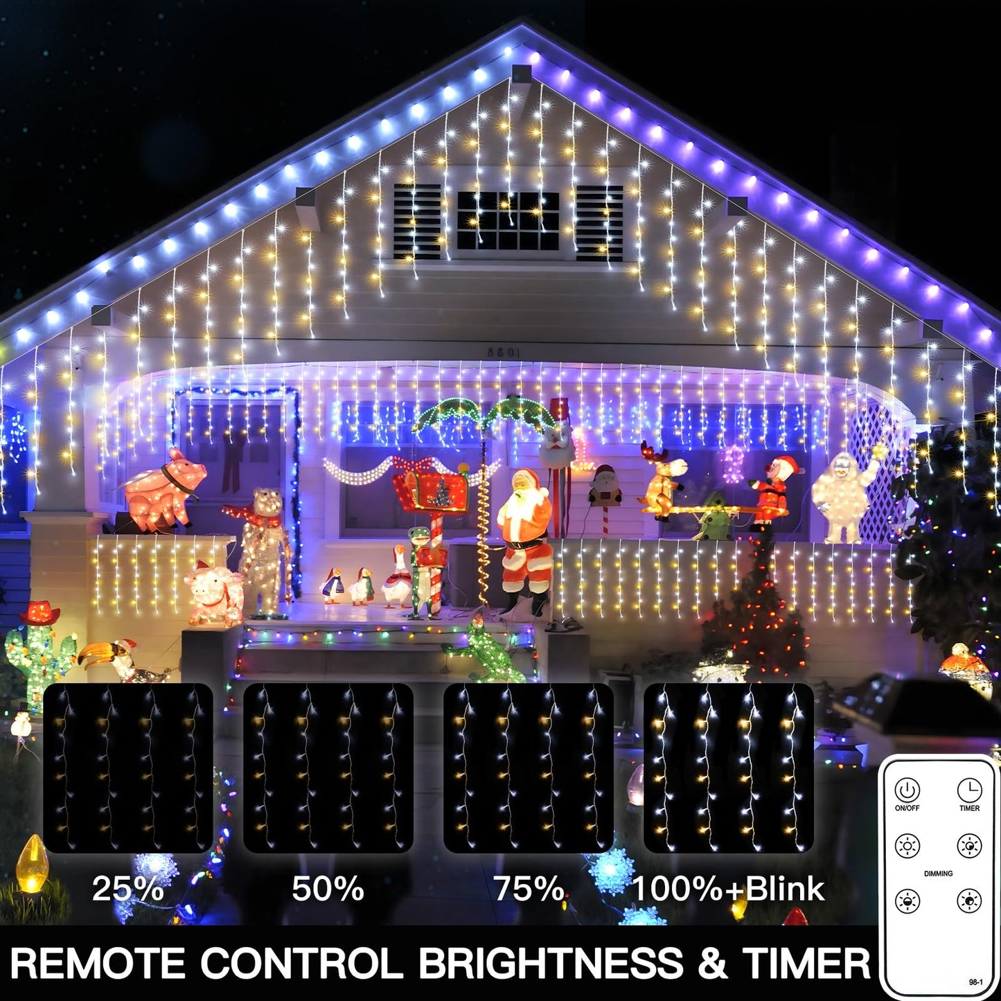 suddus Christmas Icicle Lights for Outside with 24 Drops, 23.6ft 240 Led Hanging String Lights Outdoor Waterproof, Plug in Connectable Christmas Twinkle Lights for House, Roof, Railing, Wedding Party