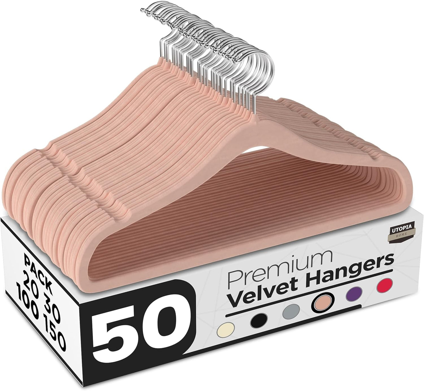 Utopia Home Velvet Hangers - Luxury Non-Slip Slim Coat & Pant Hangers, Space-Saving 50 Pack | Pink