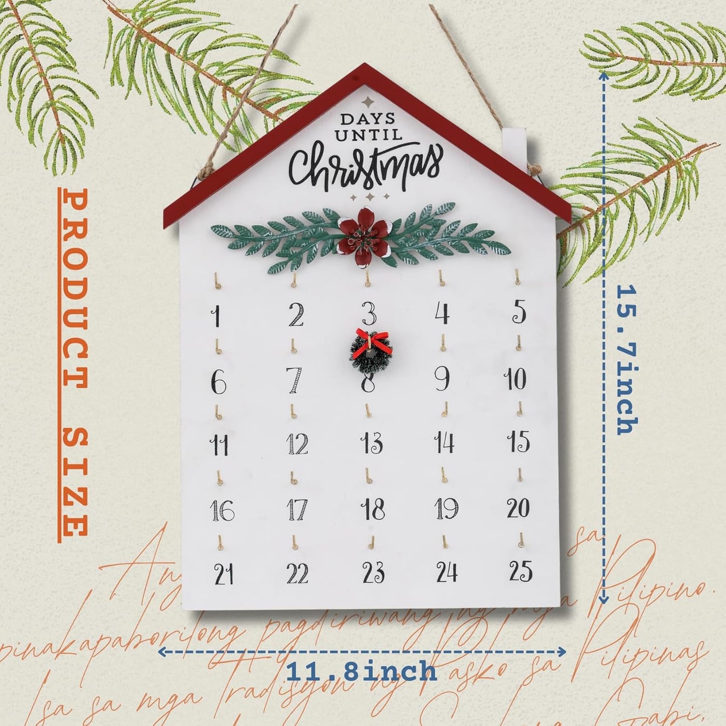 Regine Switzerland Christmas Countdown Calendar - Rustic Wooden Advent Decor for 25 Days Until Christmas