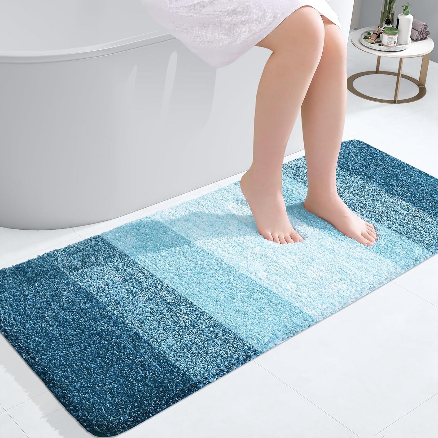 OLANLY Bathroom Runner Rug - Extra Soft Absorbent Microfiber Mat | Quick Dry, Washable, 47x20, Peacock Blue