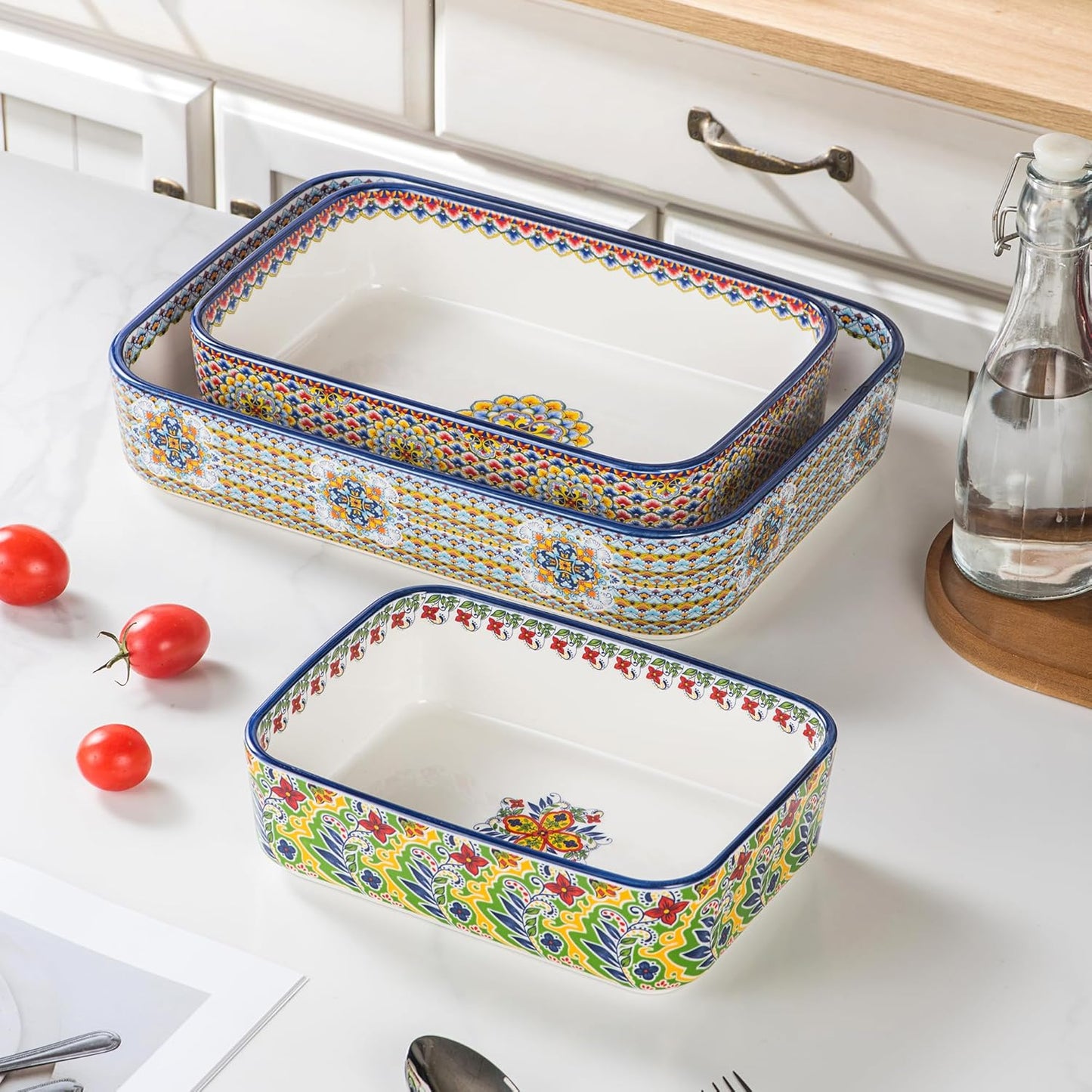 Regine Switzerland Ceramic Casserole Dishes Set of 3 - Stylish Rectangular Bakeware for Baking & Roasting