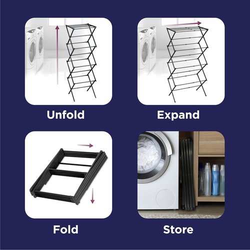 BLACK+DECKER Expandable Collapsible Clothes Drying Rack - Telescopic & Foldable Laundry Air Dryer for Towels, Shirts & Delicates - Durable Steel Design