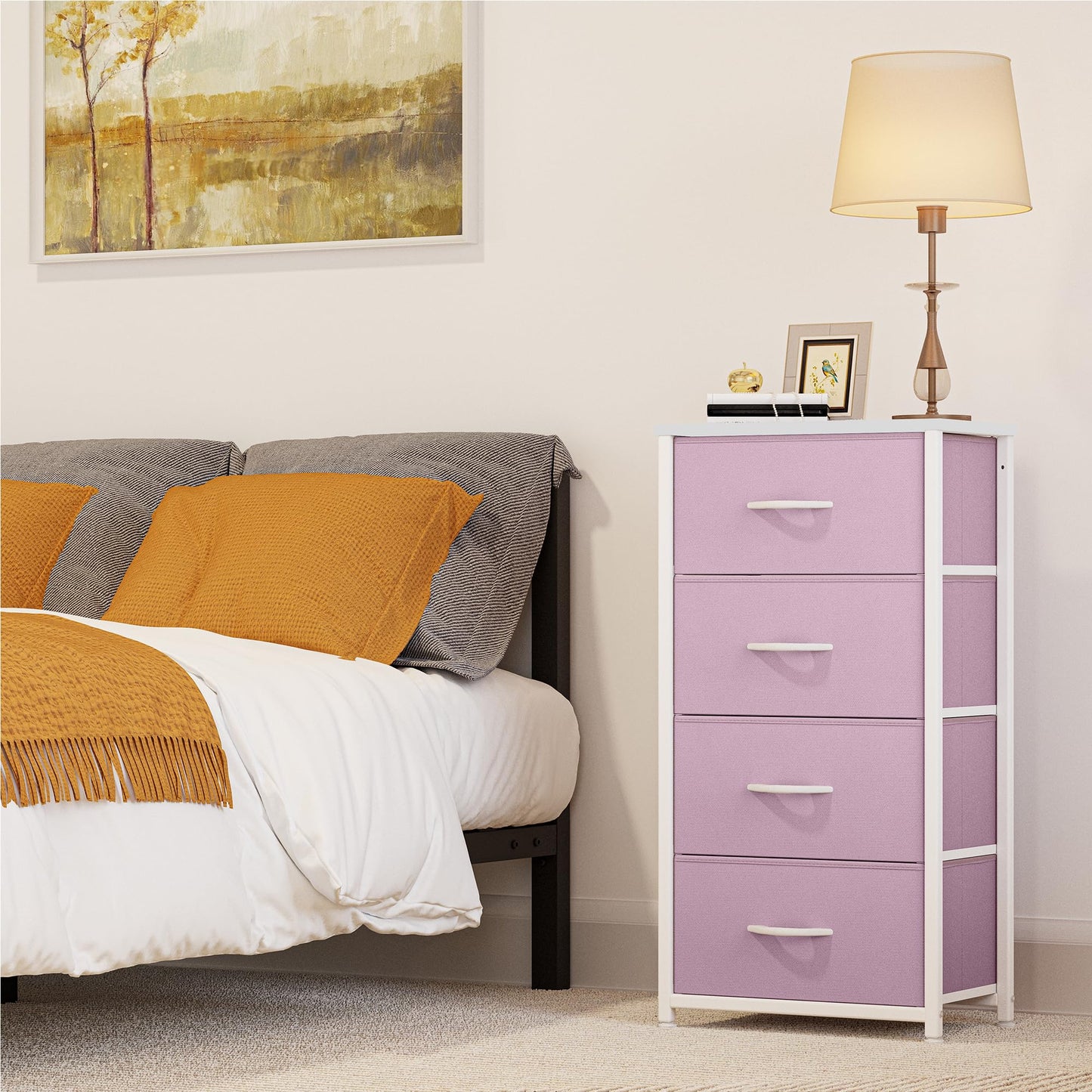 YITAHOME Dresser with 4 Drawers - Storage Tower Unit, Fabric Dresser for Living Room, Closets - Sturdy Steel Frame, Wooden Top & Easy Pull Fabric Bins, Pink