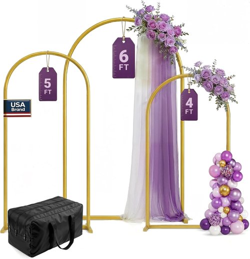 Gold Metal Arch Backdrop Stand Set by [Brand Name] | 3 Pack - 6FT, 5FT, 4FT for Weddings, Parties & Baby Showers