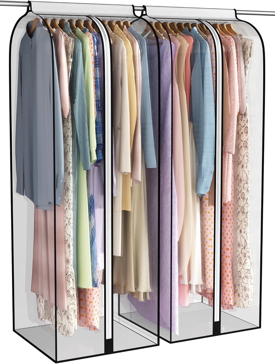 Liuoud 22” Garment Bags - Clear Hanging Clothes Covers for Closet Storage | 2 Pack, 60” Long