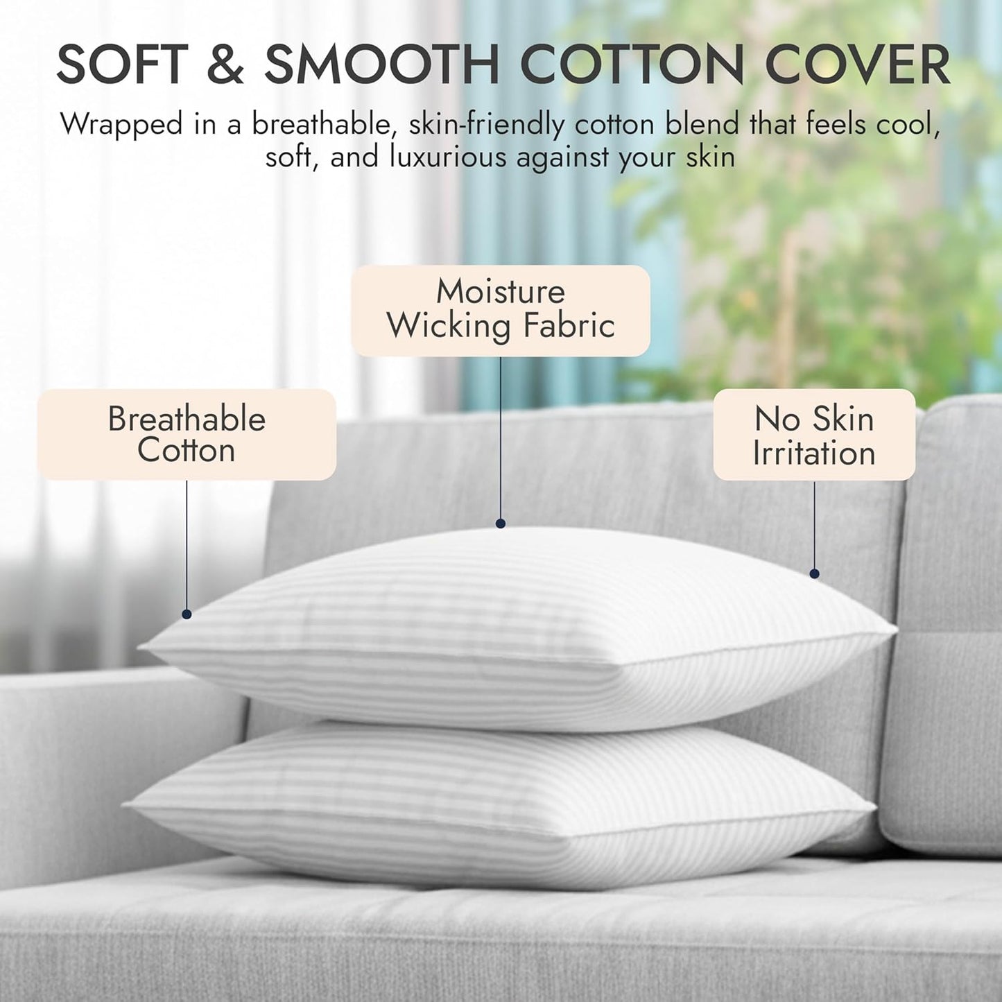 Regine Switzerland Down Alternative Bed Pillows - Soft Plush Hotel Quality Set of 2 | Standard/Queen Size for All Sleep Positions