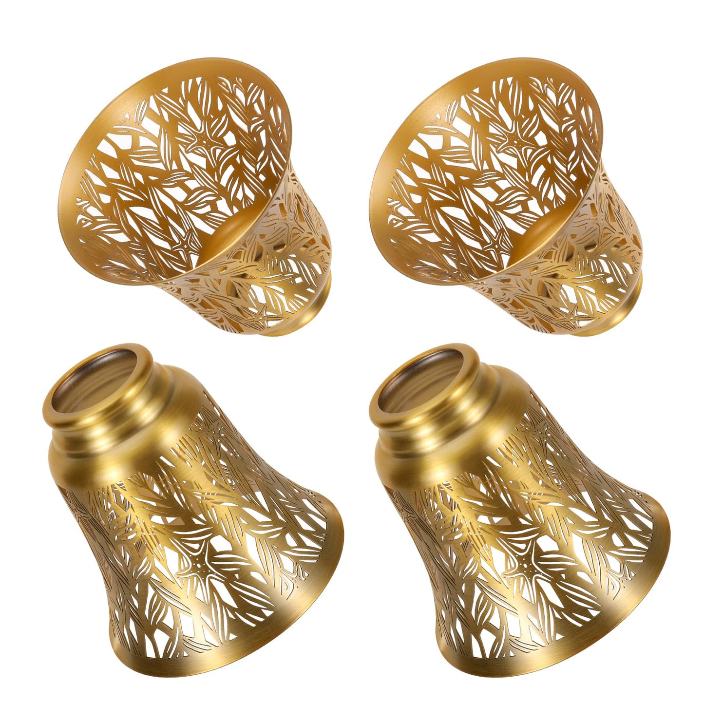 Pendant Light Shades, 4 Pack Ceiling Fan Light Shade Replacements with 1-5/8" Fitter, ALUCSET 4.72" Height 4-3/4" Diameter, Metal Bell Shaped Cover for Chandelier Wall Sconces,Yellow Brass&Gold Plated
