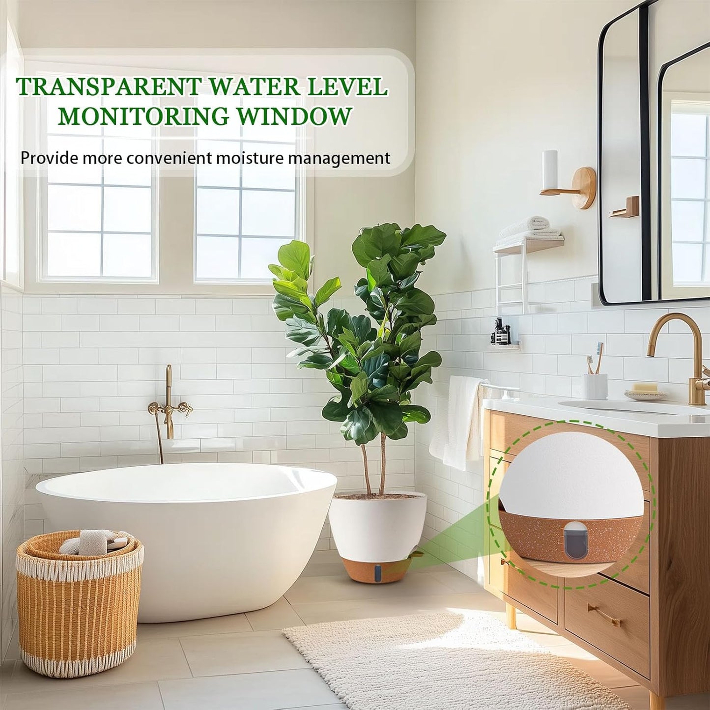 Skiennix Self-Watering Pots - Large 8/10/12 Inch Indoor/Outdoor Planters with Drainage Holes & Water Level Indicator (White)
