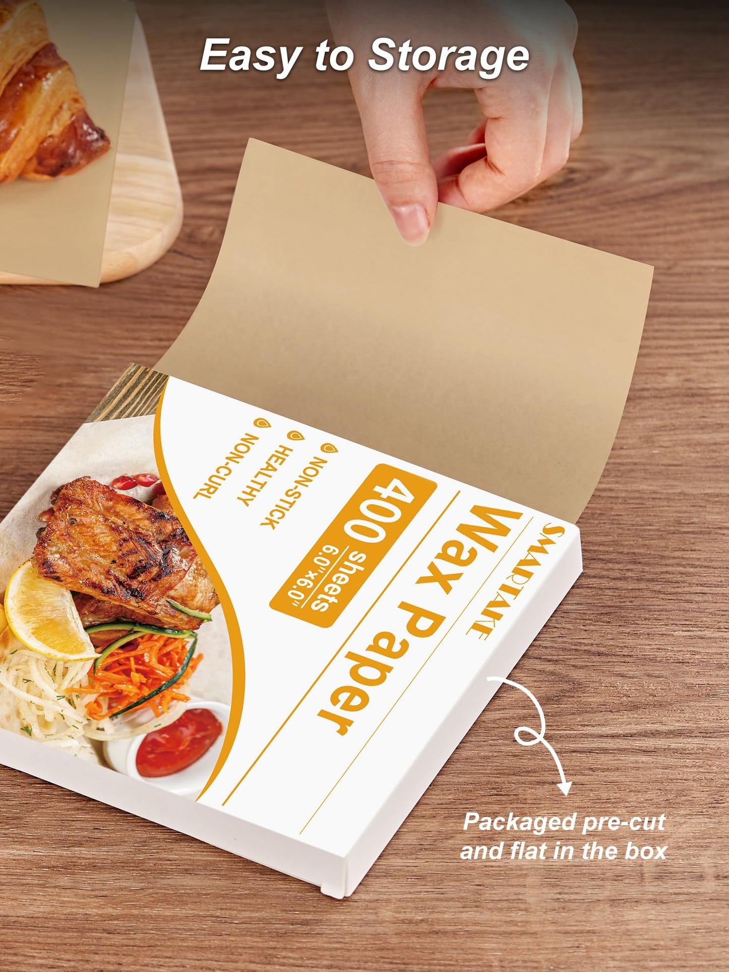 SMARTAKE 6 x 6 Inches Wax Paper for Food, 400 Pcs Non-Stick Hamburger Patty Paper, Square Sandwich Separators Wrapping Sheets, for Lunch, Restaurants, Barbecues, Picnics, Parties, Unbleached