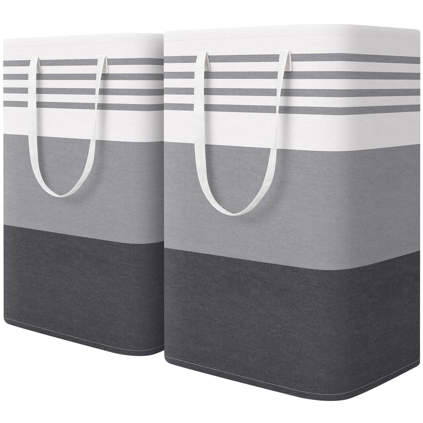 WOWBOX 2 Pack Laundry Baskets, Laundry Hampers, Freestanding Dirty Clothes Hampers with Reinforced Handles & Cross Stitch & Waterproof Coating, for Laundry Bedroom Bathroom Dorm,75L Grey