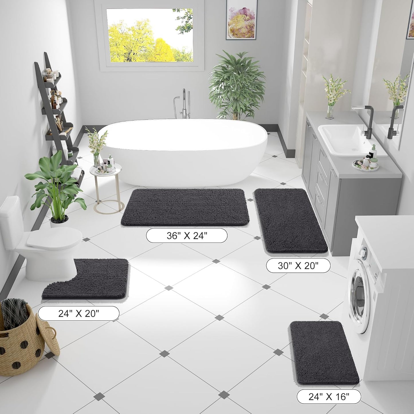 OLANLY Bathroom Runner Rugs - Soft Absorbent Chenille with Rubber Backing | 47x17 Inches, Dark Grey
