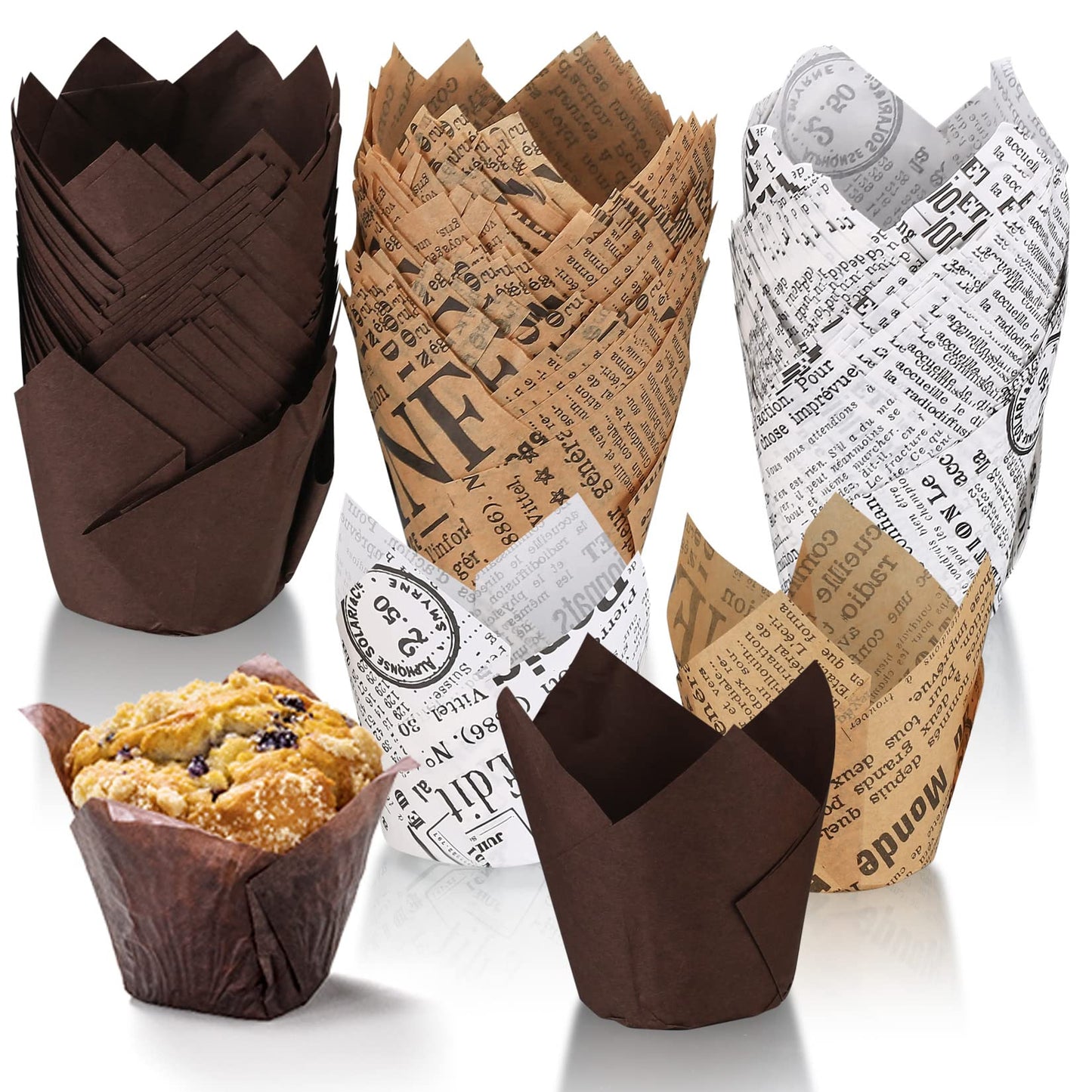 150 Pcs Tulip Cupcake Liners for Baking, Tulip Muffin Liners, Parchment Paper Cupcake Linerss, Greaseproof Muffin Papers Baking Cups Muffins Wrappers for Wedding Baby Shower Catering Party
