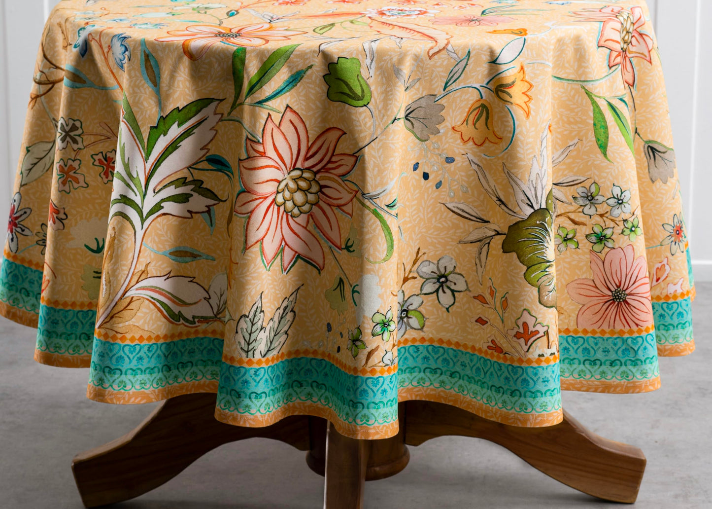 Maison d' Hermine Table Cloth Round Table 100% Cotton 63 Round Inches Tablecloth Reusable Decorative for Dining Kitchen Room Farmhouse Home Gifts for Mothers Day Spring Summer - Luxury Loft - Peach