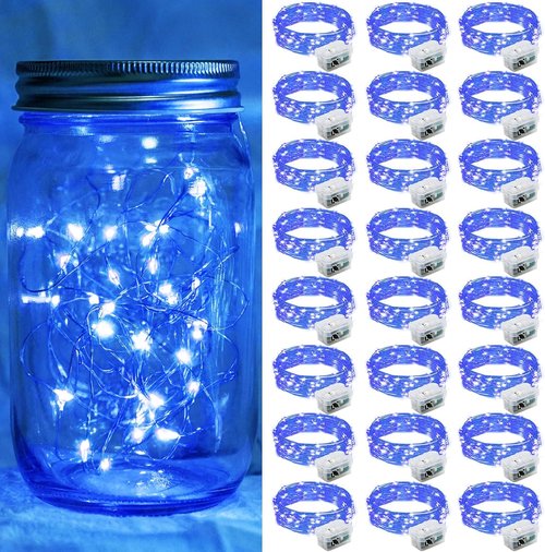 Blue Fairy Lights - 24 Pack 7Ft Twinkle String Lights | Battery Operated & Waterproof for Weddings, Parties, & Holidays