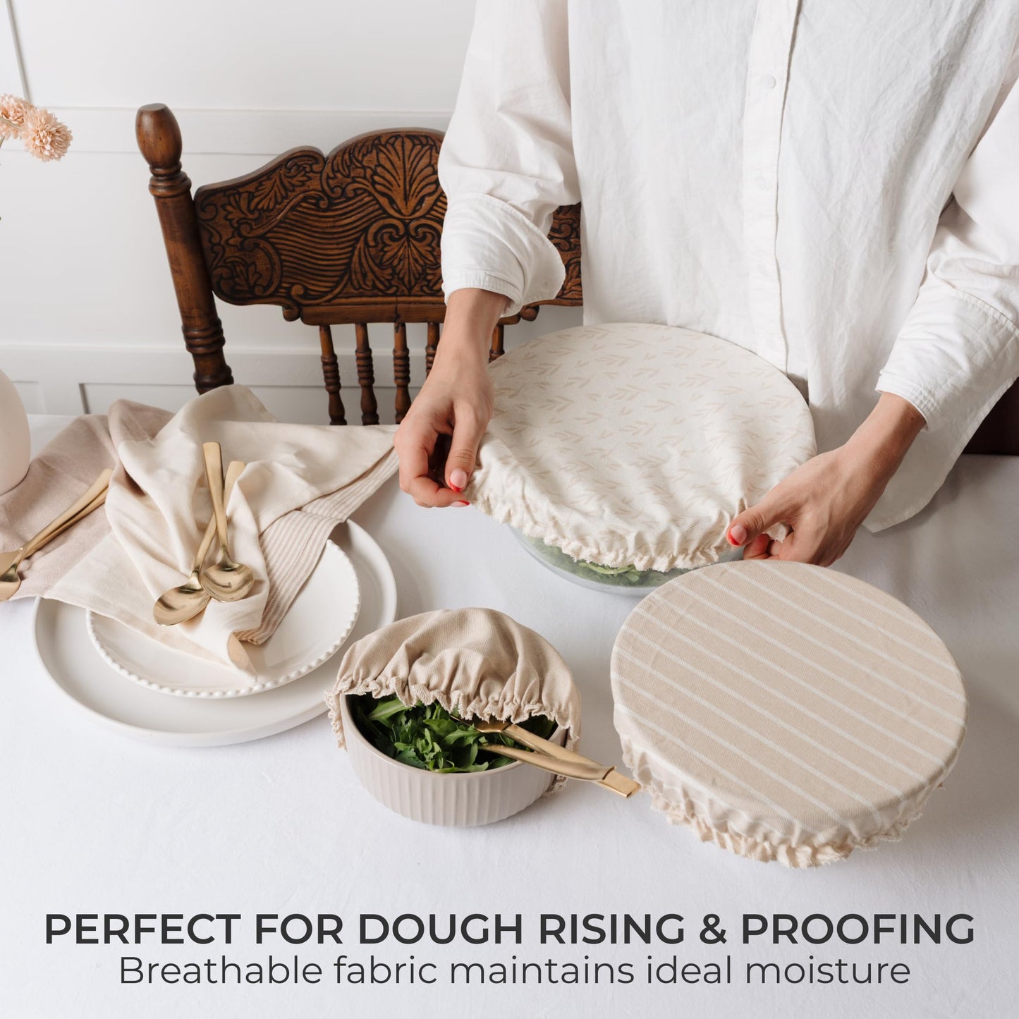 Beautiful Linen Cotton Blend Bowl Covers for Bread Proofing - Reusable Set of 3 in Varying Sizes Easily Fit Your Bowls 7" to 13" - Durable Fabric Covers, Ideal Sourdough Bread Baking Accessories