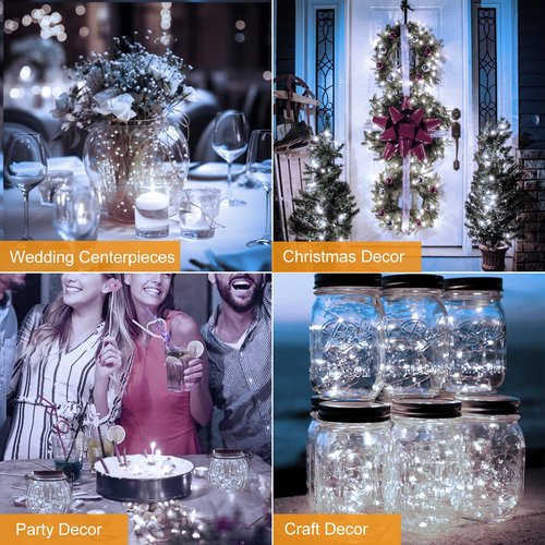 btfarm 16 Pack LED Fairy Lights Battery Operated [3 Modes] Twinkle Lights, 7FT 20 LED Mini String Lights Mason Jars Silver Wire Small Christmas Wedding Party, Cold White