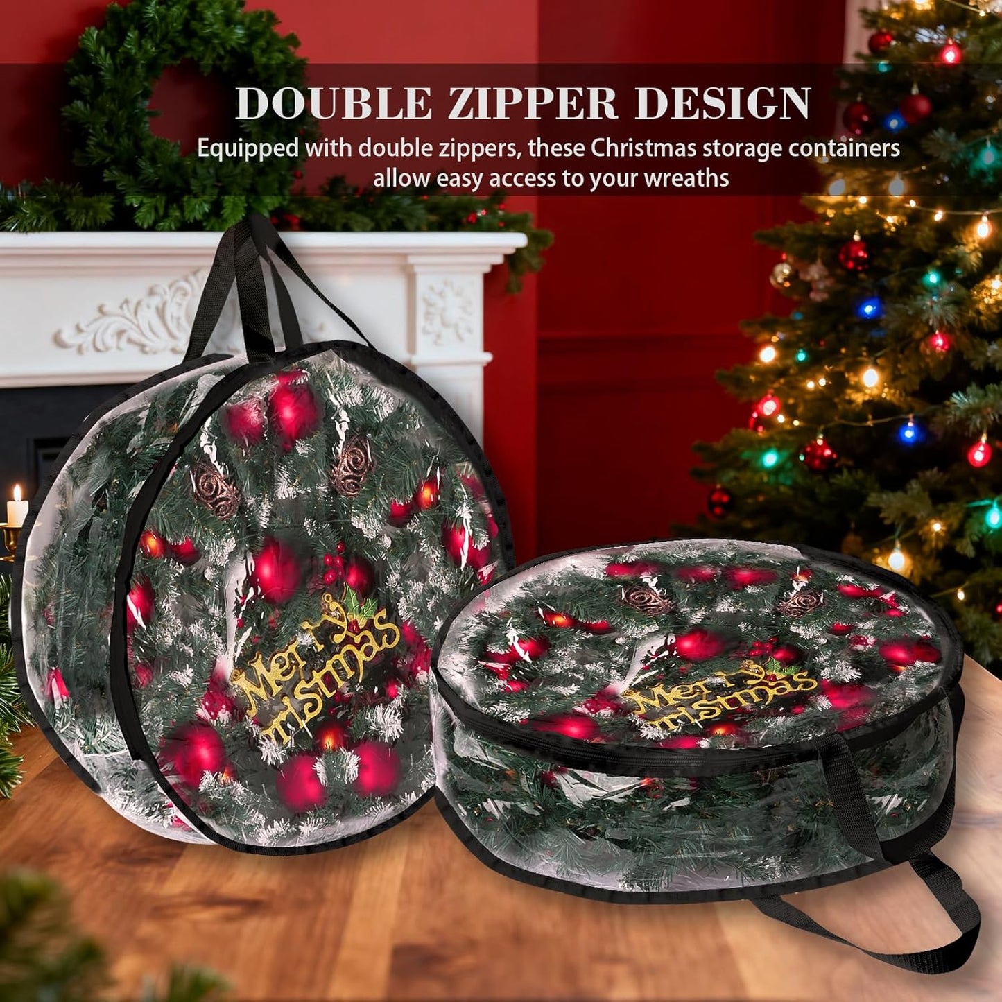 Regine Switzerland Christmas Wreath Storage Container - Waterproof PVC Bag for 24-Inch Wreaths | 2-Piece Set