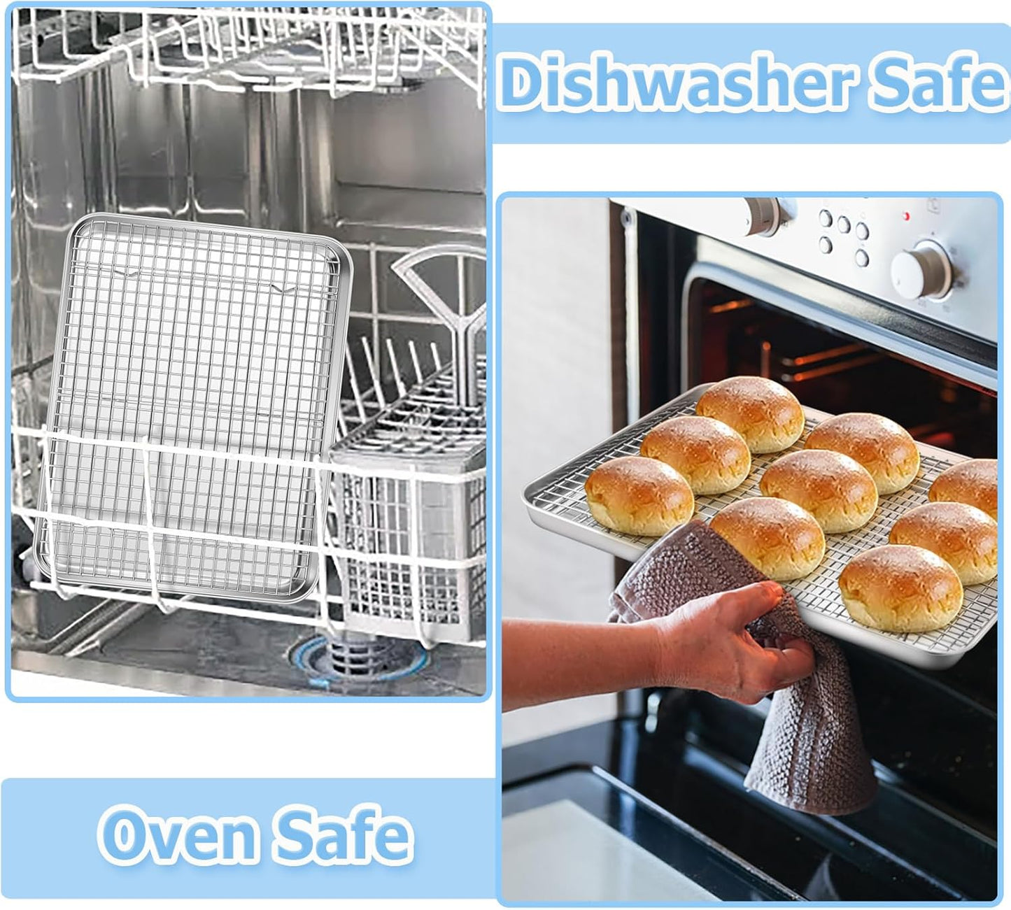 TeamFar Baking Sheet - 16 x 12 Inch Stainless Steel Cookie Pan with Rack | Heavy-Duty & Oven Safe
