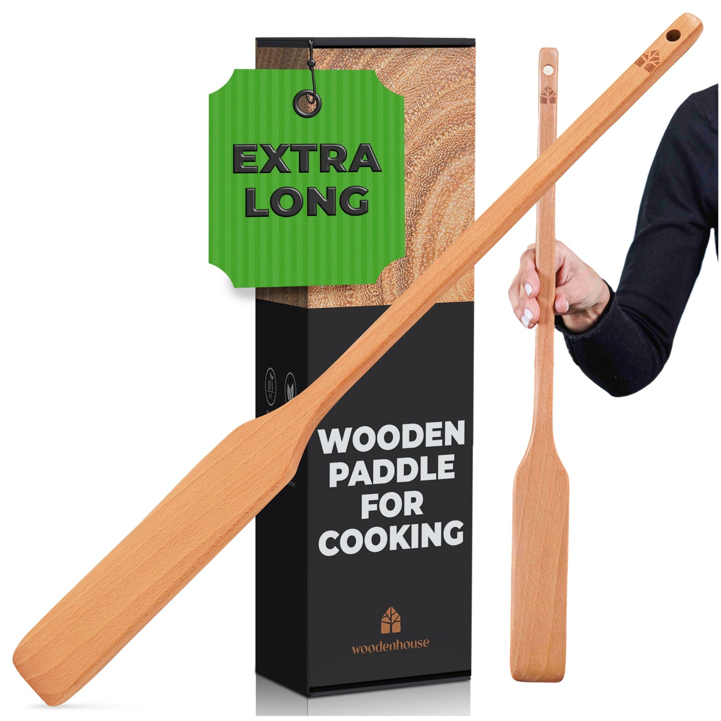Wooden Paddle for Cooking, Stirring Paddle – 24" Crawfish Paddle – Heavy Duty Long Wooden Spoon for Large Stock Pots by Woodenhouse