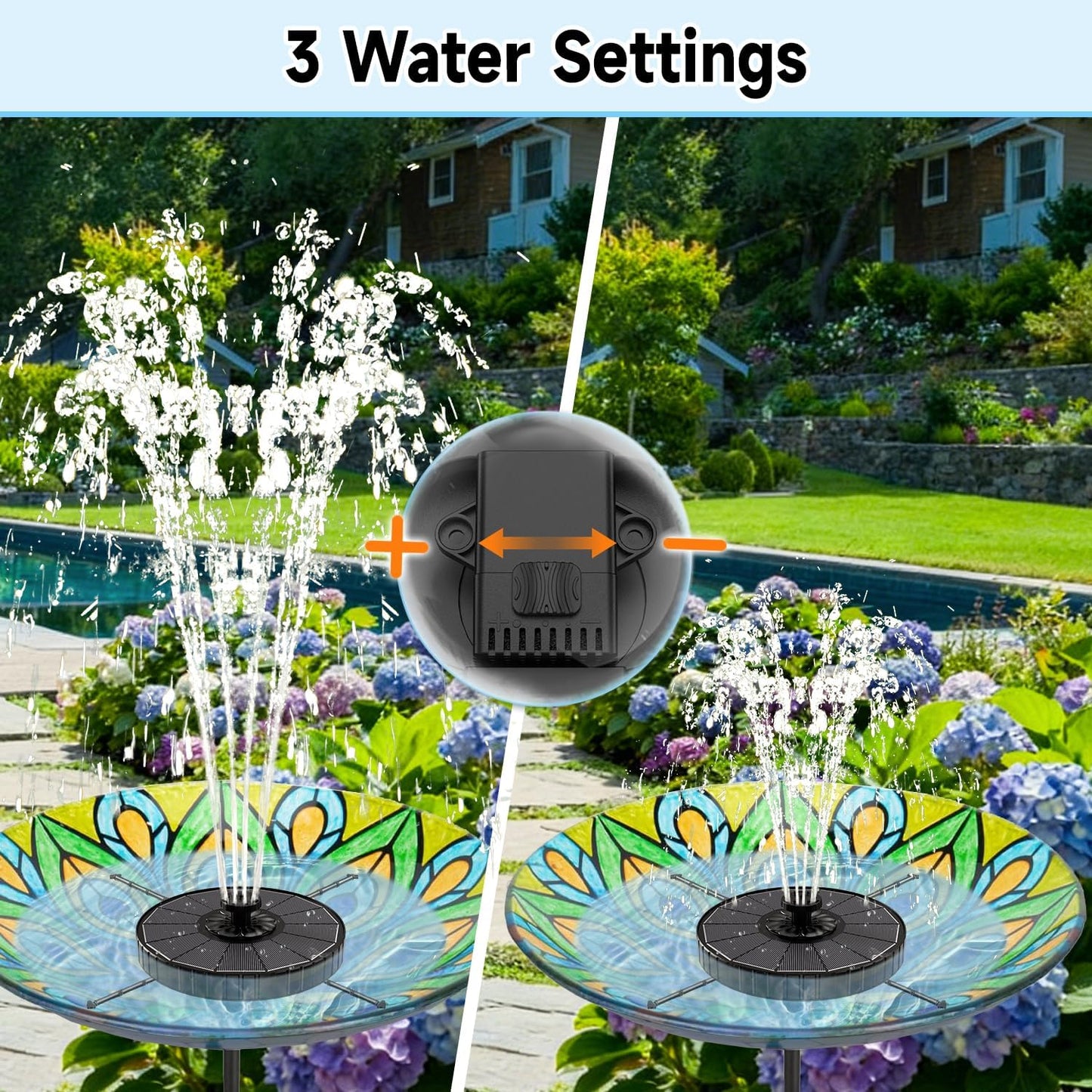 Yzert Solar Fountain - 3-Level Adjustable Water Height | 3.5W Glass Outdoor Pump with 7 Nozzles for Garden, Pond, Bird Bath (2026 Model, Black)