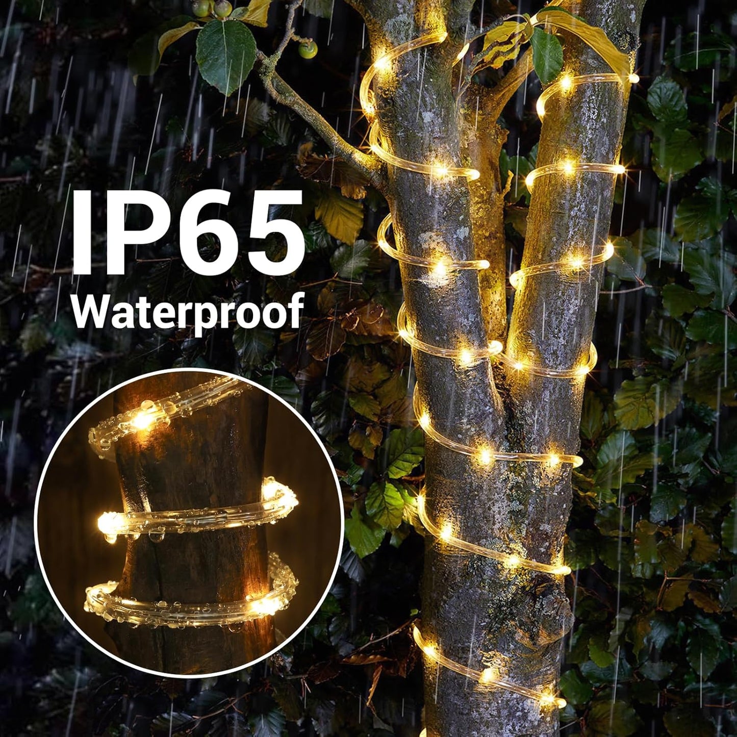 Skiennix Solar Rope Lights - 132ft 400LED Waterproof String Lights | 8 Modes for Outdoor Decor - Warm White