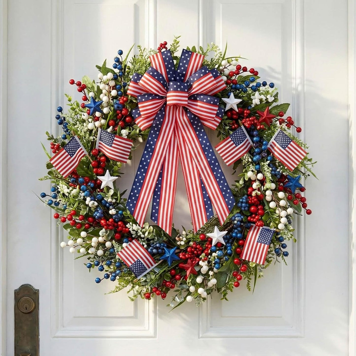 Patriotic Classic | 20.87" Large Red, White & Blue Wired Edge Bow - Pre-Made Flag Wreath Decor for Memorial Day & Independence Day