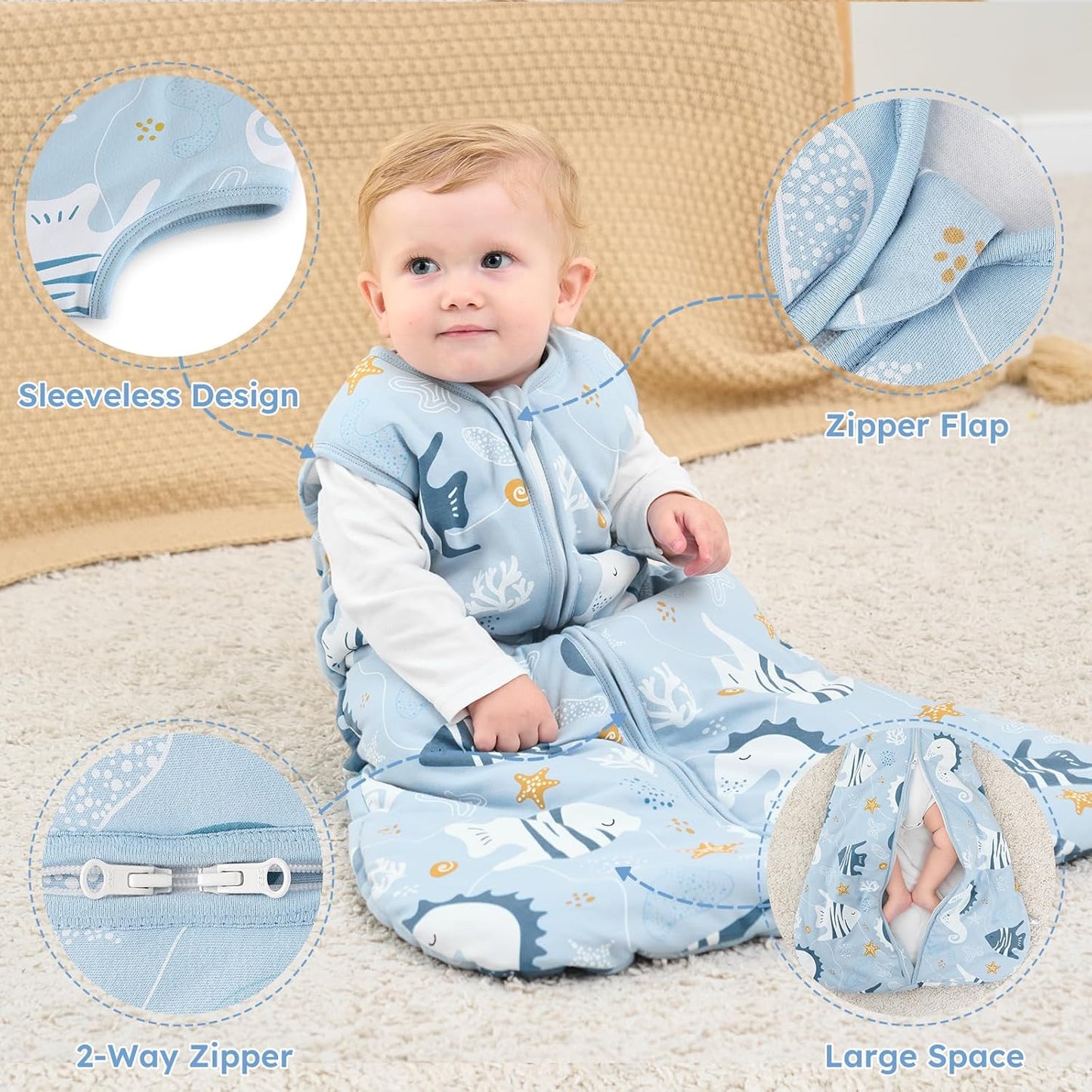Yoofoss Baby Sleep Sack - 0-6 Months TOG 2.5 Wearable Blanket | 100% Organic Cotton, Soft & Warm