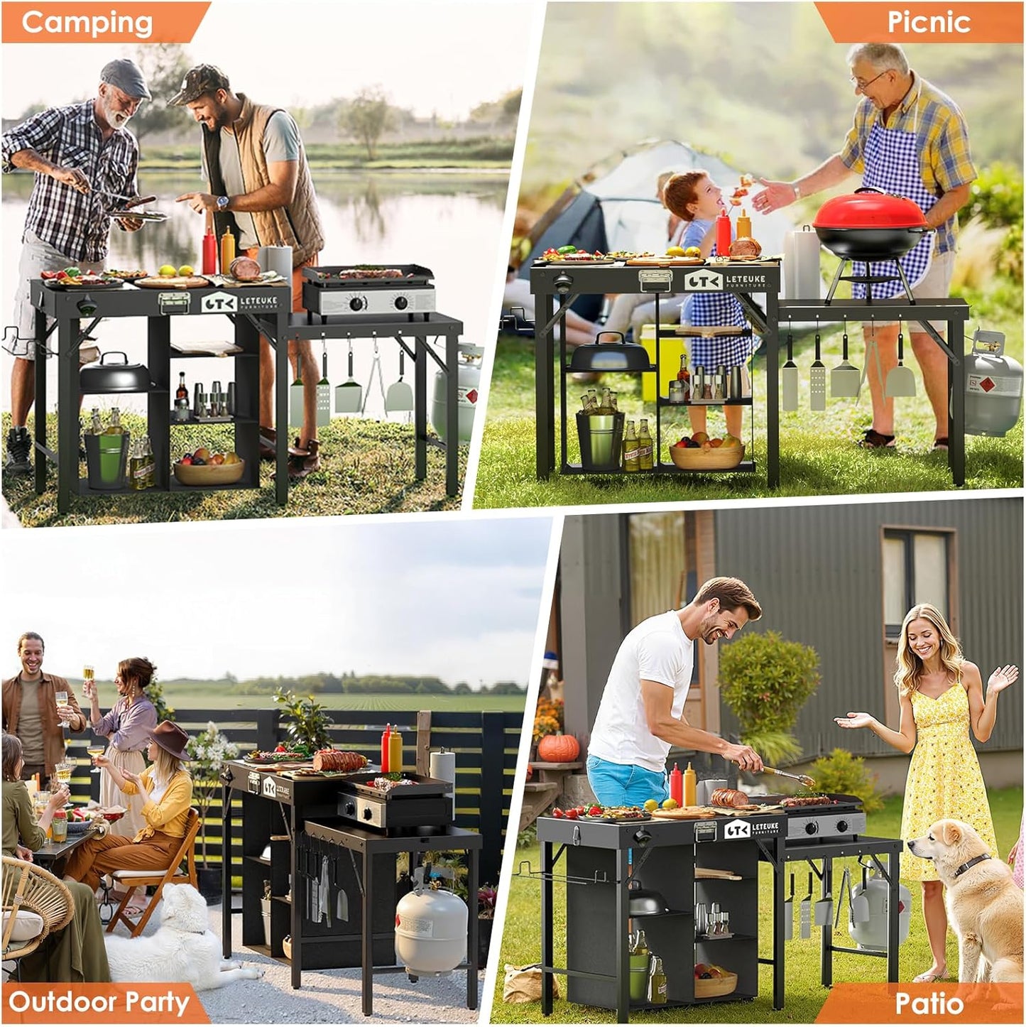 Leteuke Portable Grill Table - Foldable Design with Storage for Blackstone & Ninja Griddles | Perfect for Outdoor BBQs, Camping & Picnics