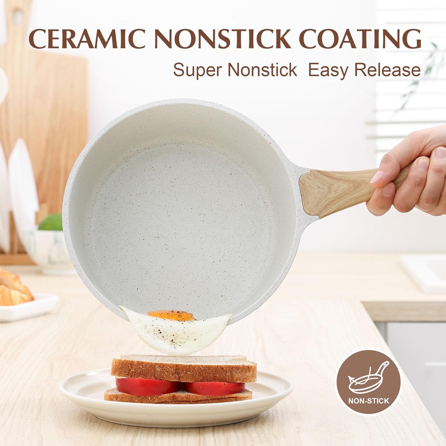 SENSARTE Nonstick White Ceramic Saucepan - 1.5 Quart Induction Compatible Cooking Pot with Stay Cool Handle
