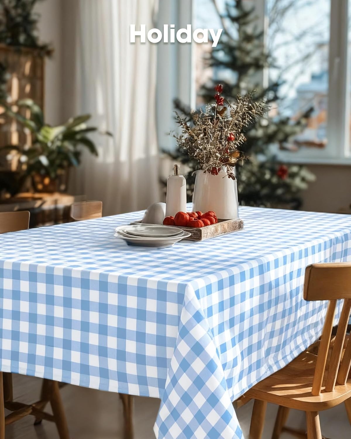 Pureegg Disposable Table Cloths - 10 Pack, 54 x 108 Inch, Leakproof Blue & White Gingham Design