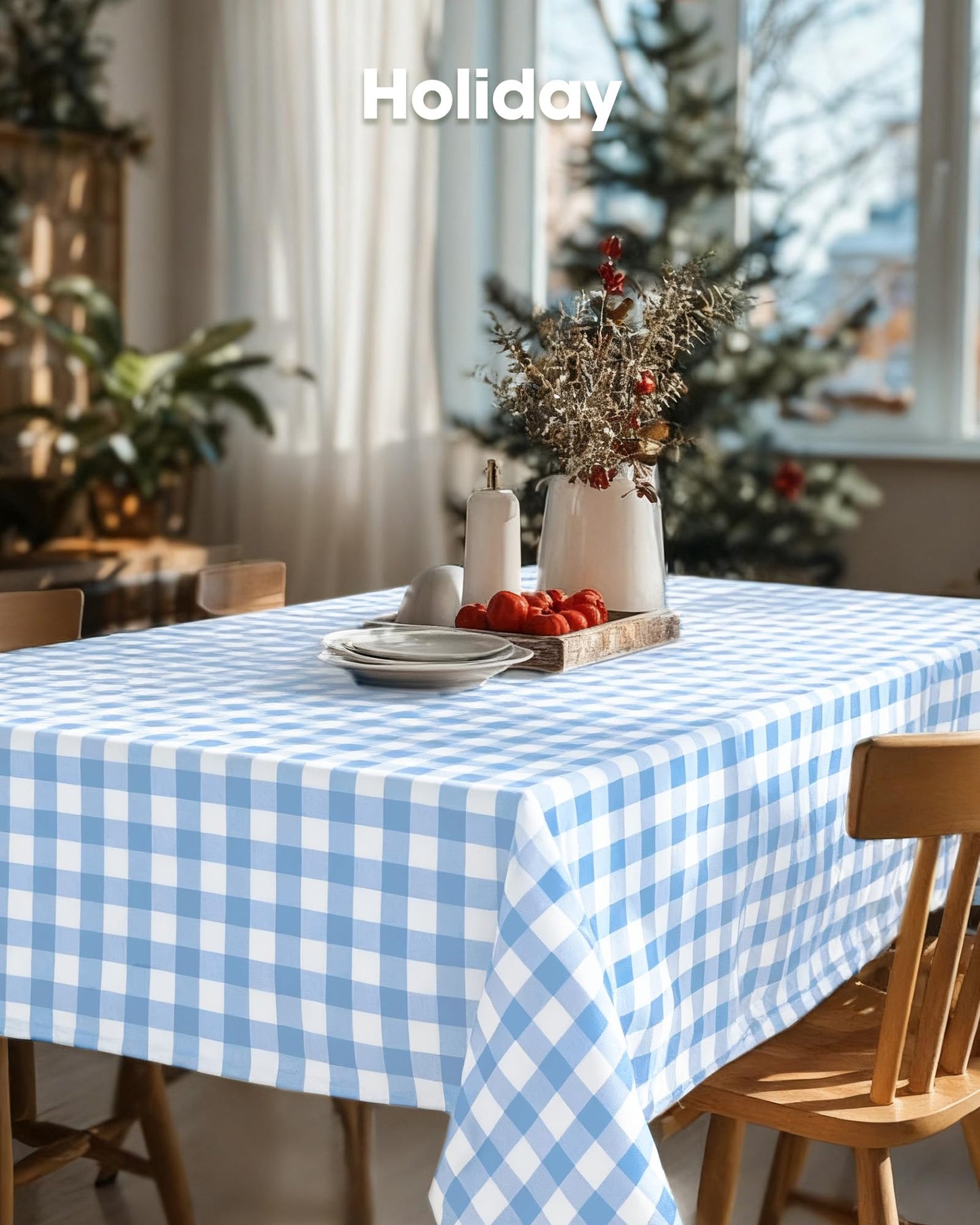 Pureegg Plastic Table Cloth Disposable 10 Pack, 54 x 108 Inch Table Cloths, Party, Picnic, Decorative Gingham Tablecloths, Rectangle, Blue and White Checkered Cover, Leakproof & Sturdy, Blue Plaid