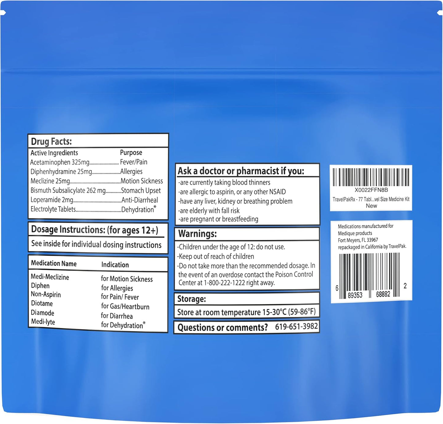 Travel Essentials Medicine Kit - TSA-Approved Over-The-Counter Packets for Travel & Camping