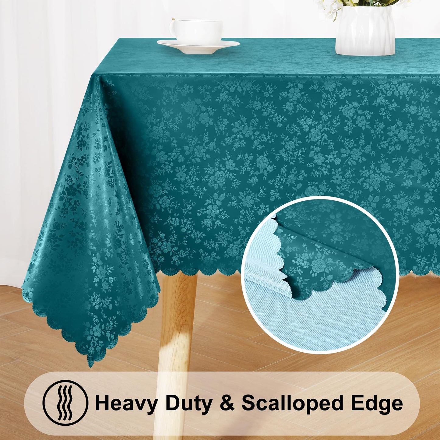 Smiry Rectangle Table Cloth, Waterproof Heavy Duty Vinyl Tablecloths, Wipeable Washable Table Cover for Kitchen and Dining Room (Emerald Green, 70" X 90")
