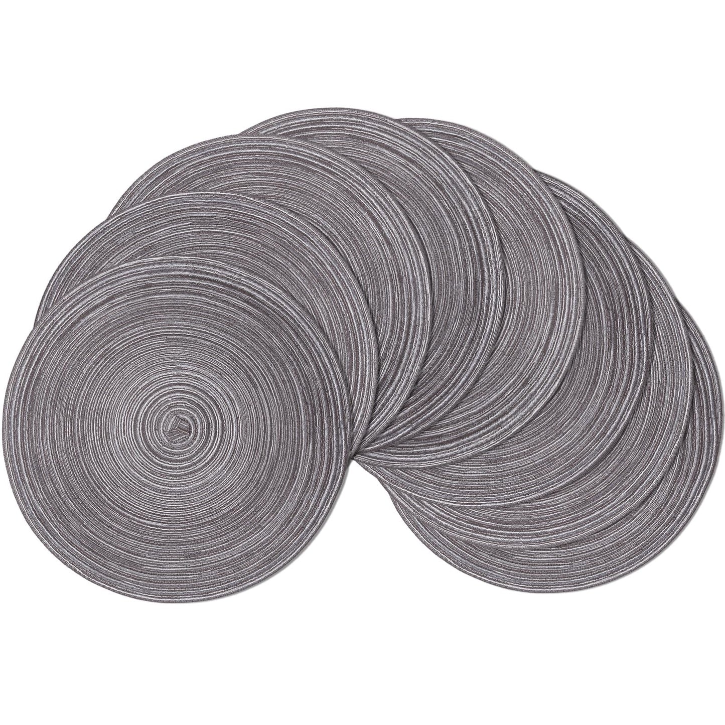 SHACOS Round Braided Placemats Set of 8 Round Table Mats for Dining Tables Non Slip Washable (Black Grey, 8)