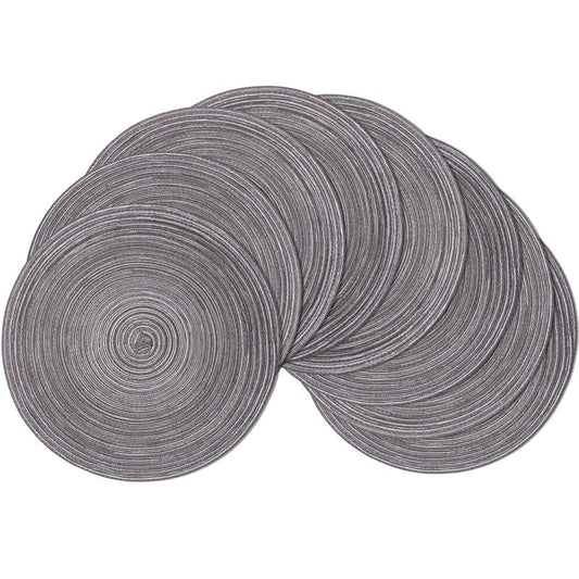 SHACOS Round Braided Placemats Set of 8 Round Table Mats for Dining Tables Non Slip Washable (Black Grey, 8)