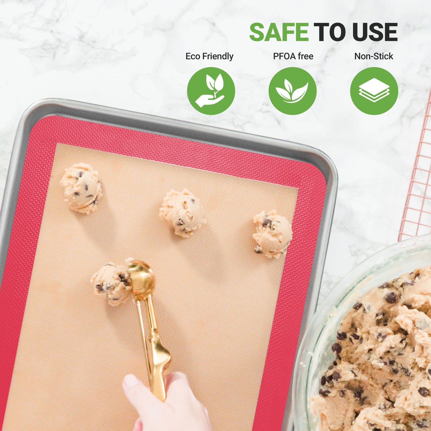 Nutrichef Silicone Baking Mats - 2 Non-stick Food-Grade Silicone Mats - Perfect for Full Baking Pans 24.4 x 16.5 IN - Oven-safe Up to 480 Degrees F - Suitable for Ovens, Freezers, & Dishwashers - Red
