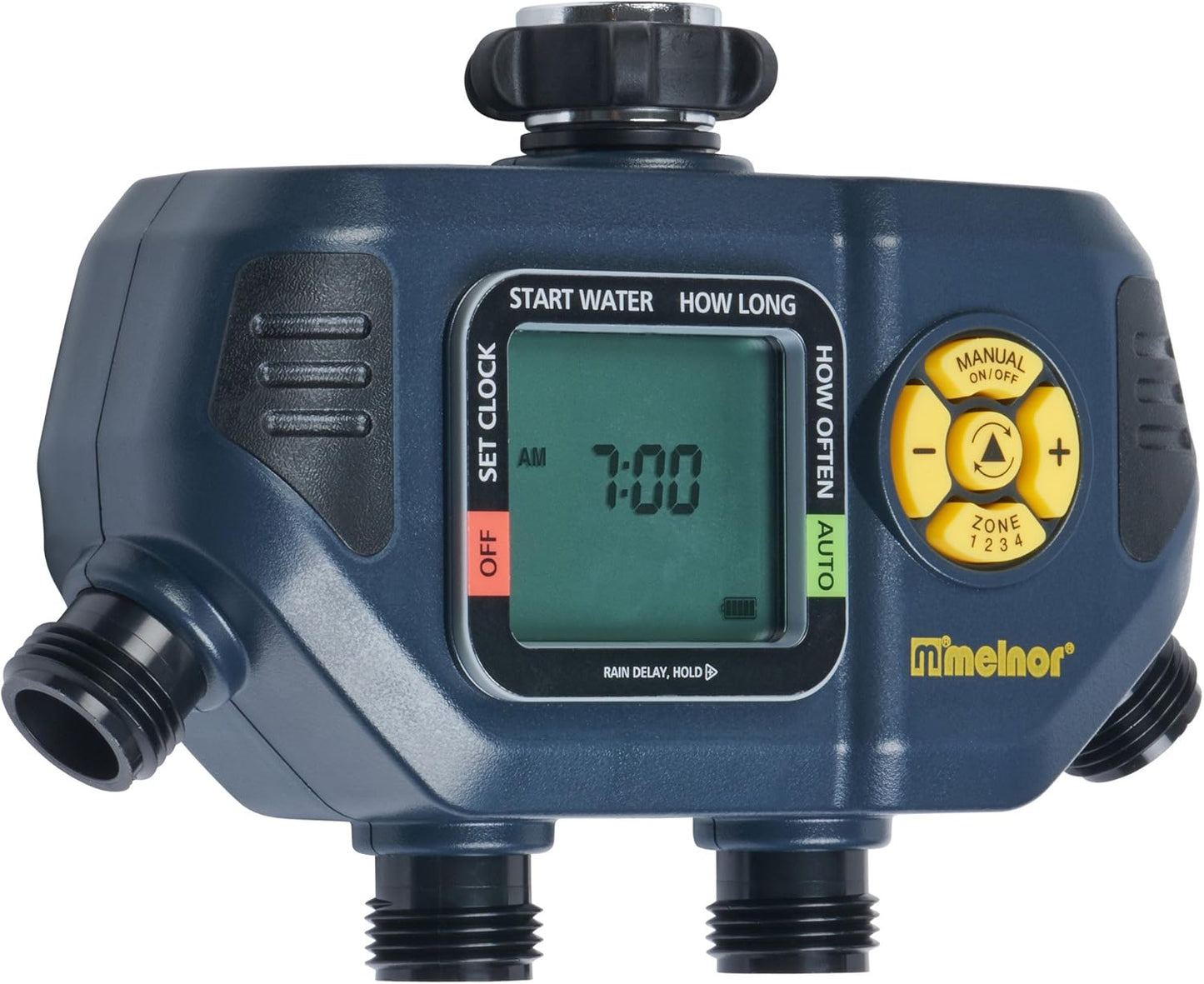 Melnor 4 Zone Digital Timer - Programmable Watering System for Efficient Garden Care | Black & Yellow